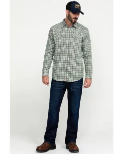 Cody James Men's FR Woven Plaid Print Long Sleeve Button Down Work Shirt