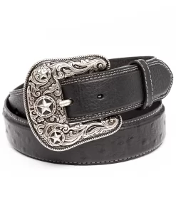 Cody James Men's Ostrich Print Embroidered Western Buckle Belt