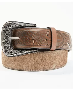Cody James Men's Hair-On Tooled Cut-Out Billet Belt
