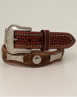 Cody James Men's Scallop Hair-On Basketweave Concho Western Belt