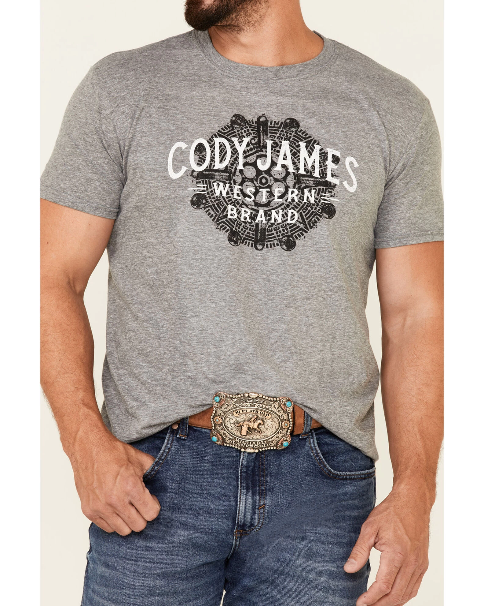 Cody James Men's Gray Southwestern Cylinder Graphic Short Sleeve T-Shirt - Image 3
