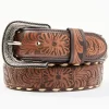 Cody James Men's Lasered Floral Pattern Cream Lace Leather Belt