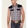 Cody James Men's Anthem Plaid Bubba Sleeveless Snap Western Shirt  