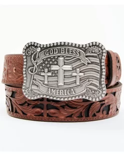 Cody James Men's God Bless America Cross Buckle Leather Belt