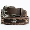 Cody James Men's Brown Southwestern Concho Belt With Lace Detail