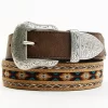 Cody James Brown 3-Piece Horse Hair Laced Southwest Inlay Belt