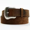 Cody James Men's Brown Floral Embossed Leather Belt