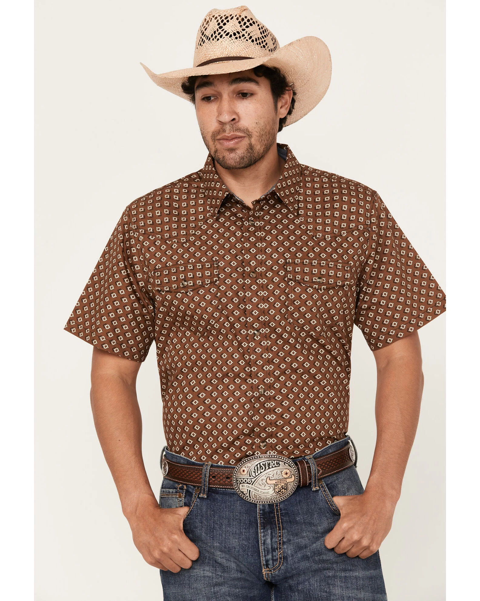Cody James Men's Rabbit Foot Geo Print Short Sleeve Snap Western Shirt