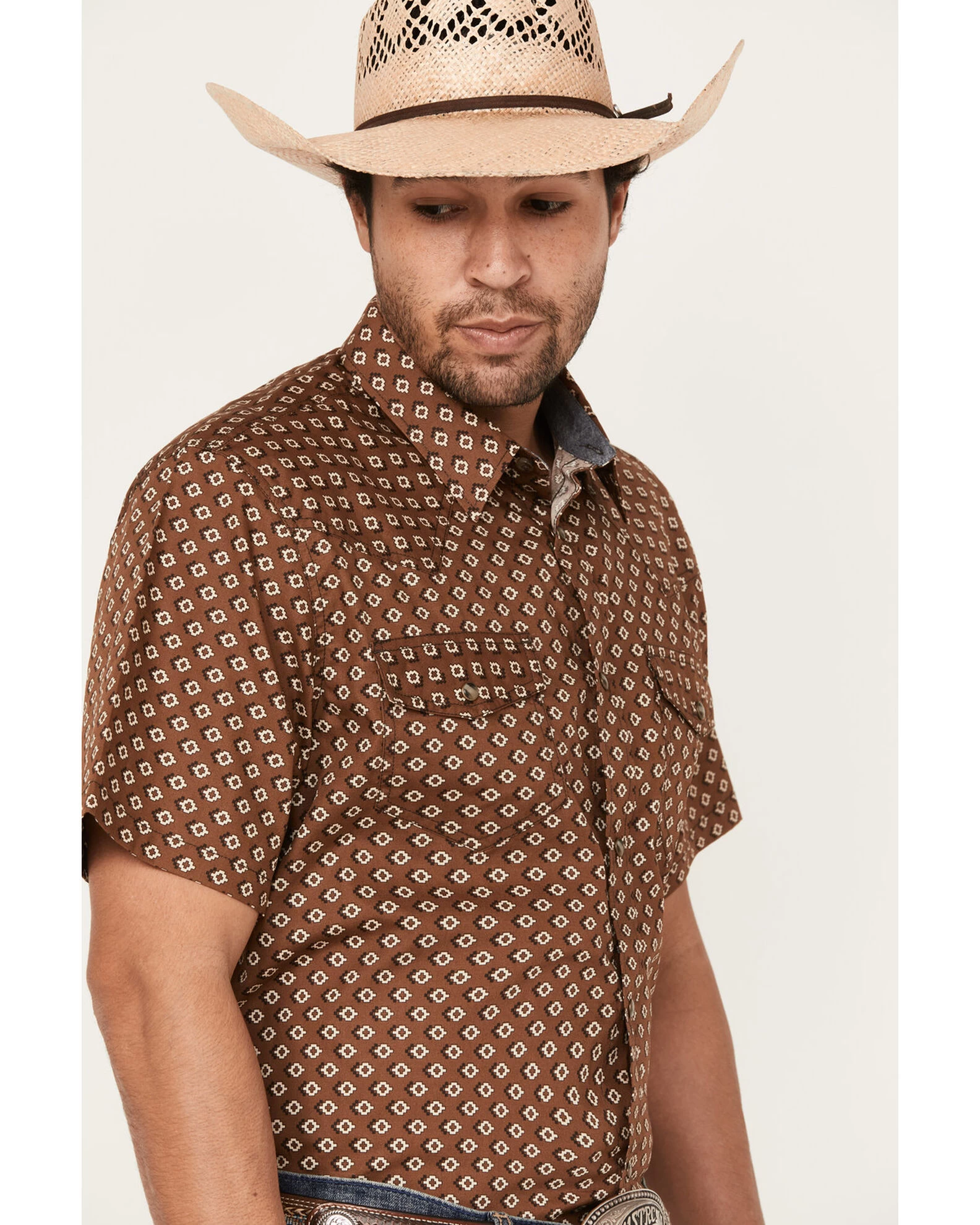 Cody James Men's Rabbit Foot Geo Print Short Sleeve Snap Western Shirt - Image 2