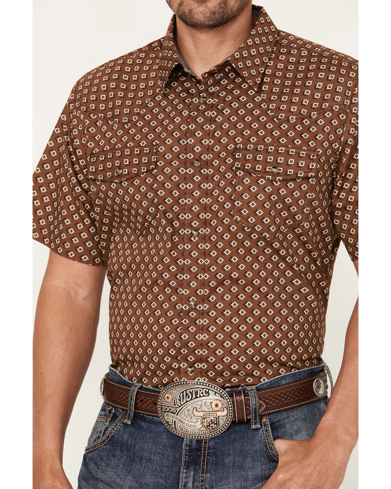 Cody James Men's Rabbit Foot Geo Print Short Sleeve Snap Western Shirt - Image 3
