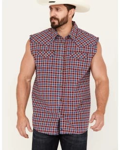 Cody James Men's Plaid Stars Bubba Sleeveless Western Shirt