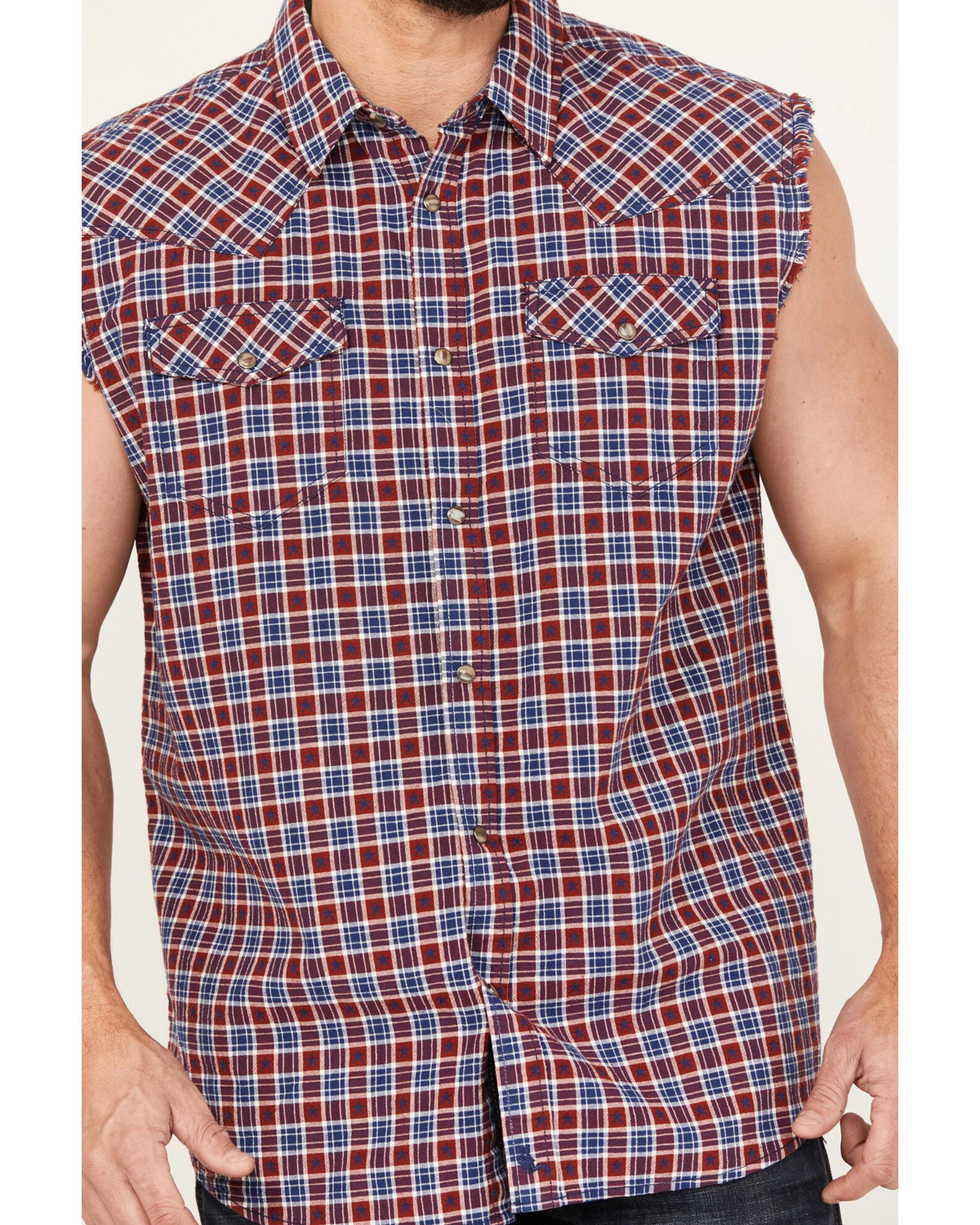 Cody James Men's Plaid Stars Bubba Sleeveless Western Shirt - Image 3