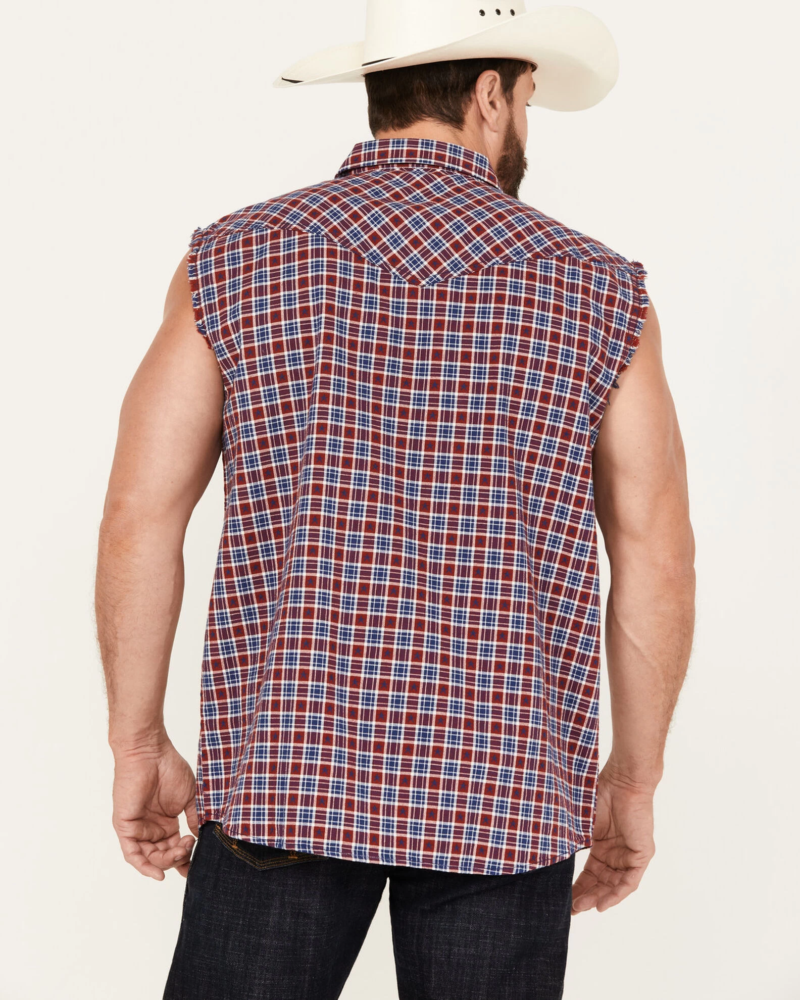 Cody James Men's Plaid Stars Bubba Sleeveless Western Shirt - Image 4